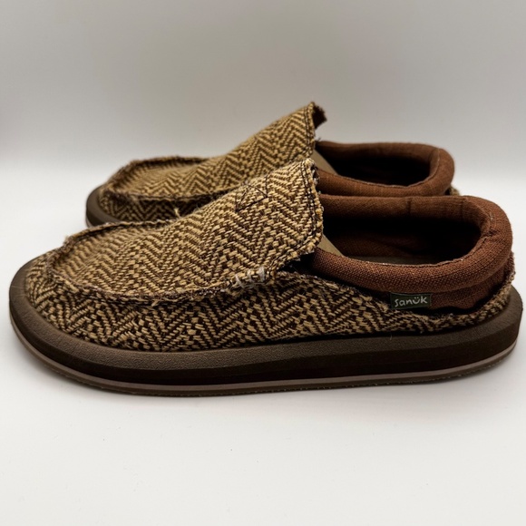 NWT Sanuk Original Sidewalk Surfers Chiba Jute Loafer Brown Men's Size 7 Vegan - Picture 3 of 12